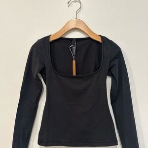 SKIMS Black Long Sleeve Square Neck Top